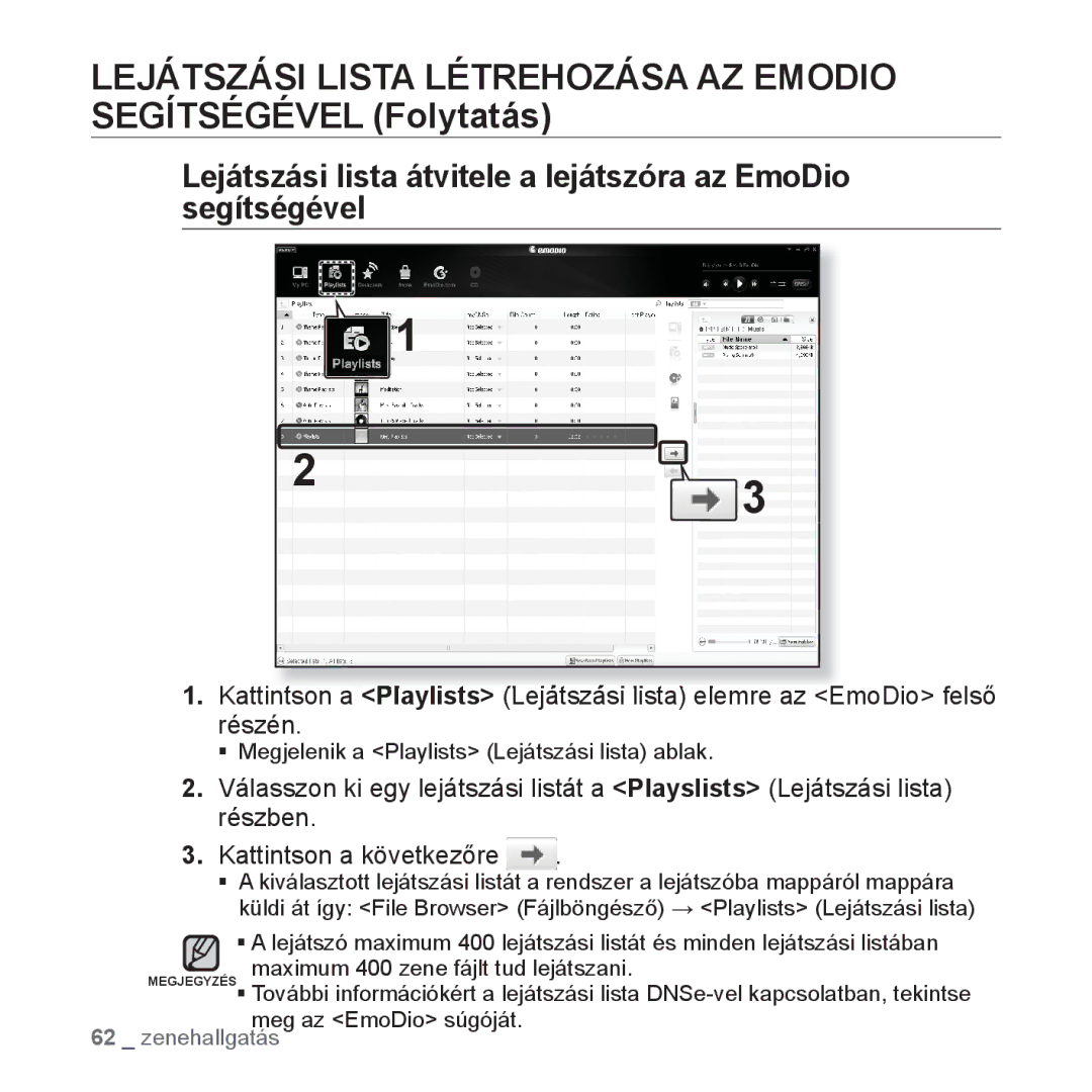 Samsung YP-P2JAW/XET, YP-P2JQB/XET, YP-P2JAB/XET, YP-P2JQW/XEO, YP-P2JCB/XEO, YP-P2JAB/XEO, YP-P2JCW/XET manual Zenehallgatás 