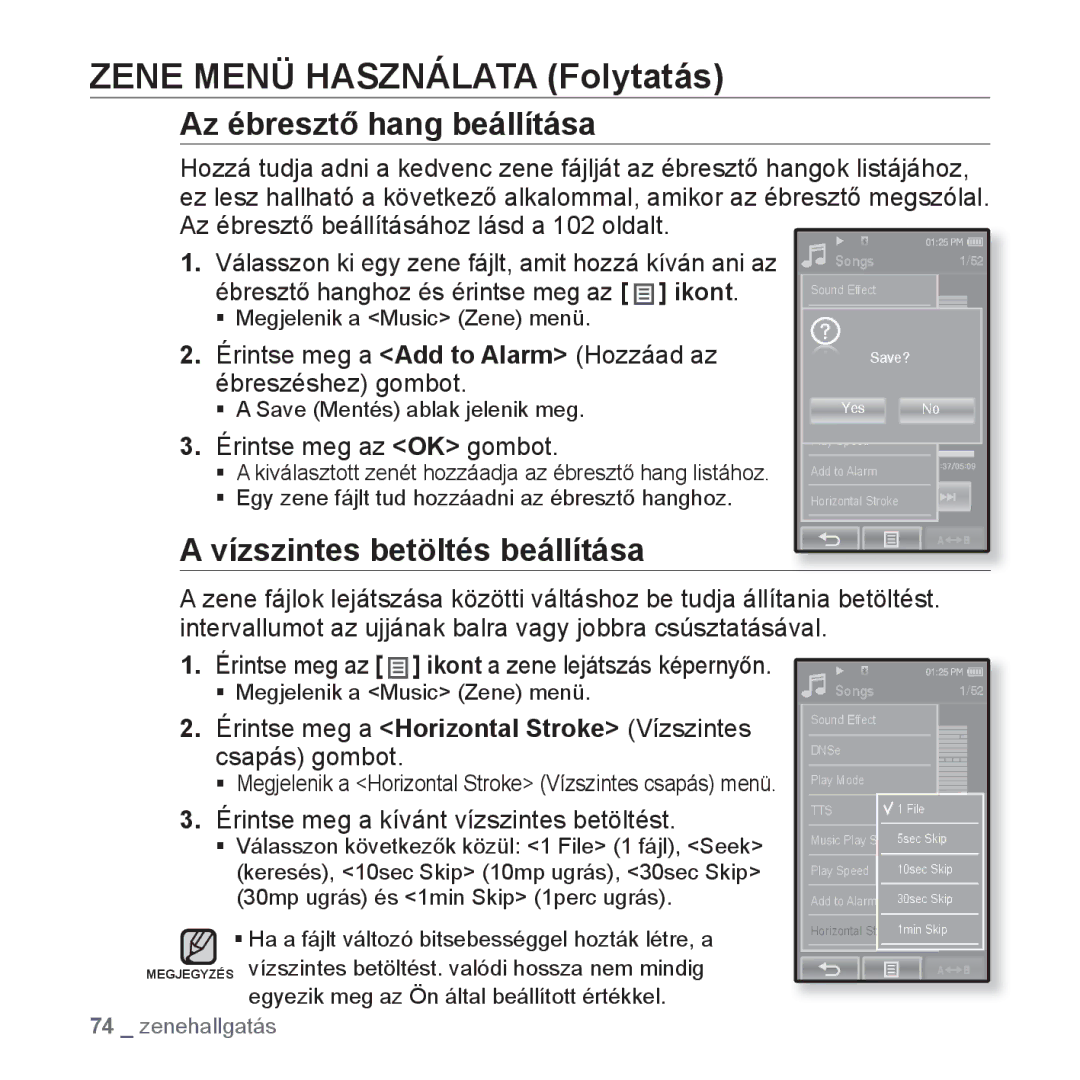 Samsung YP-P2JAW/XET, YP-P2JQB/XET Az ébresztő hang beállítása, Érintse meg a Add to Alarm Hozzáad az ébreszéshez gombot 