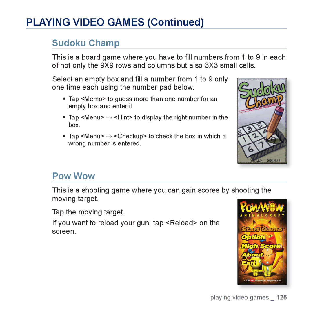 Samsung YP-P3 user manual Sudoku Champ, Pow Wow 