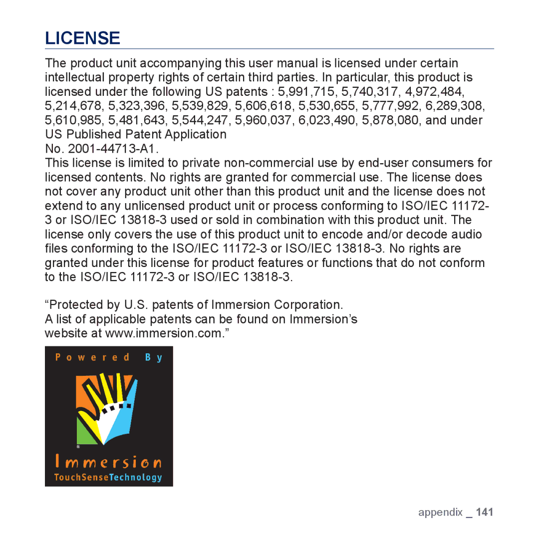 Samsung YP-P3 user manual License 