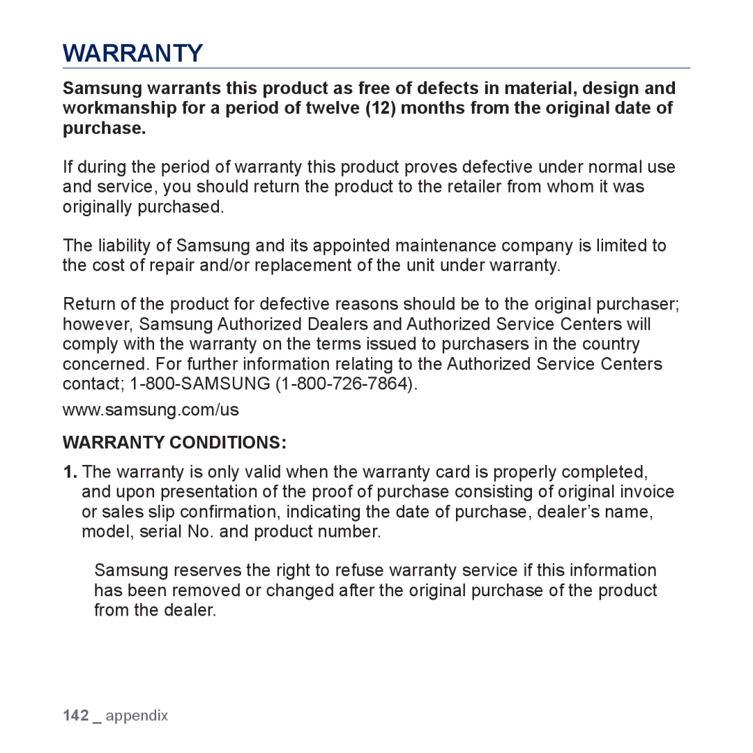 Samsung YP-P3 user manual Warranty Conditions 