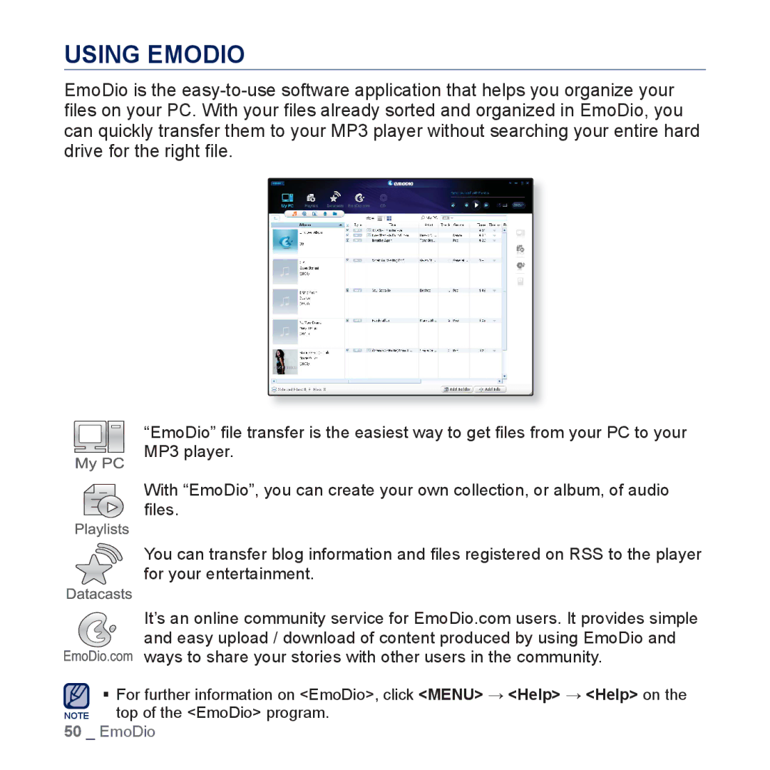 Samsung YP-P3 user manual Using Emodio 