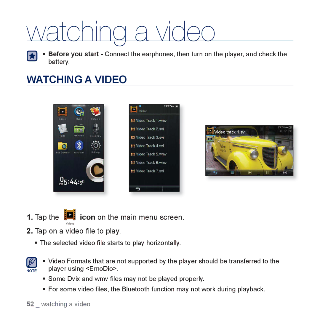 Samsung YP-P3 user manual Watching a video, Watching a Video 