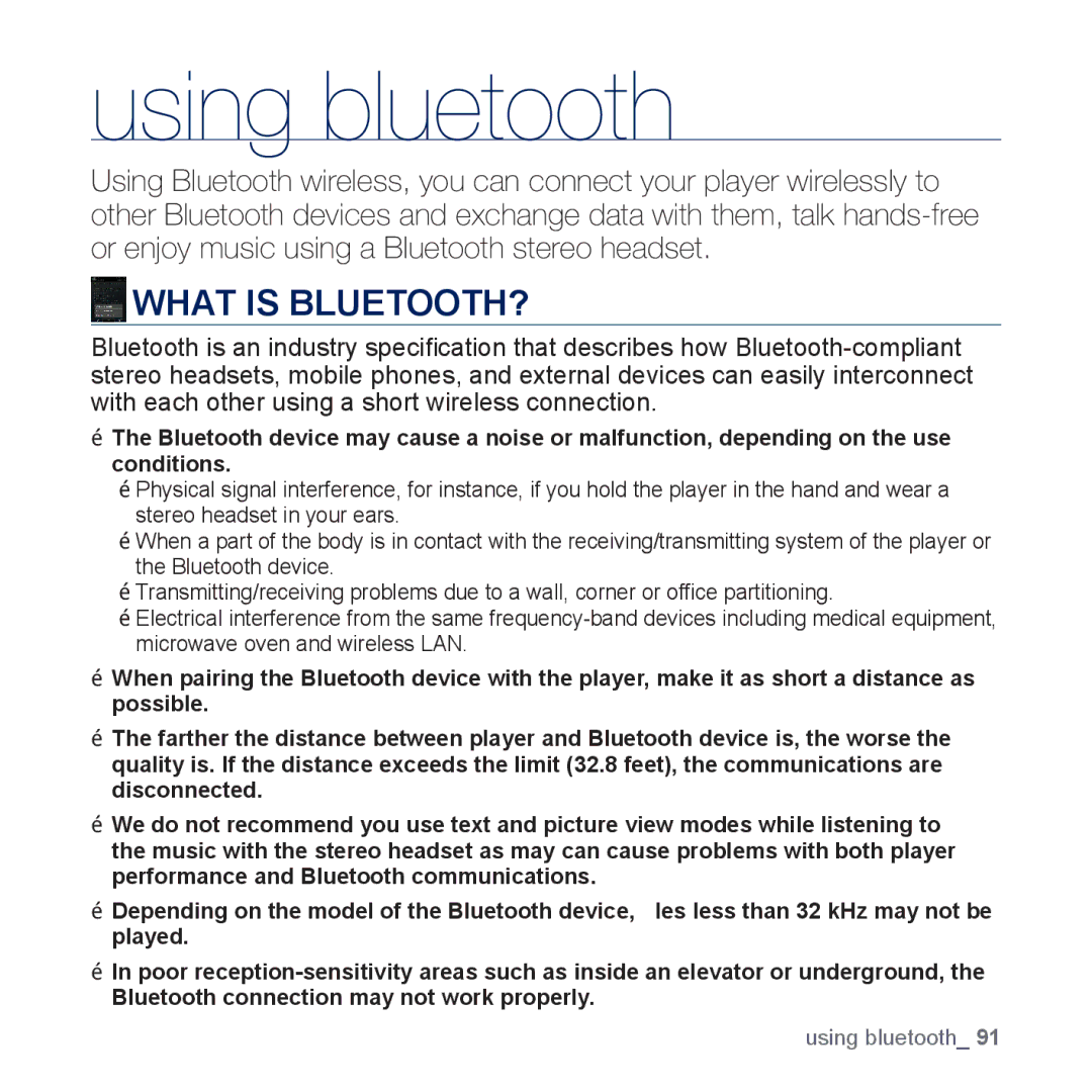 Samsung YP-P3 user manual Using bluetooth, What is BLUETOOTH? 