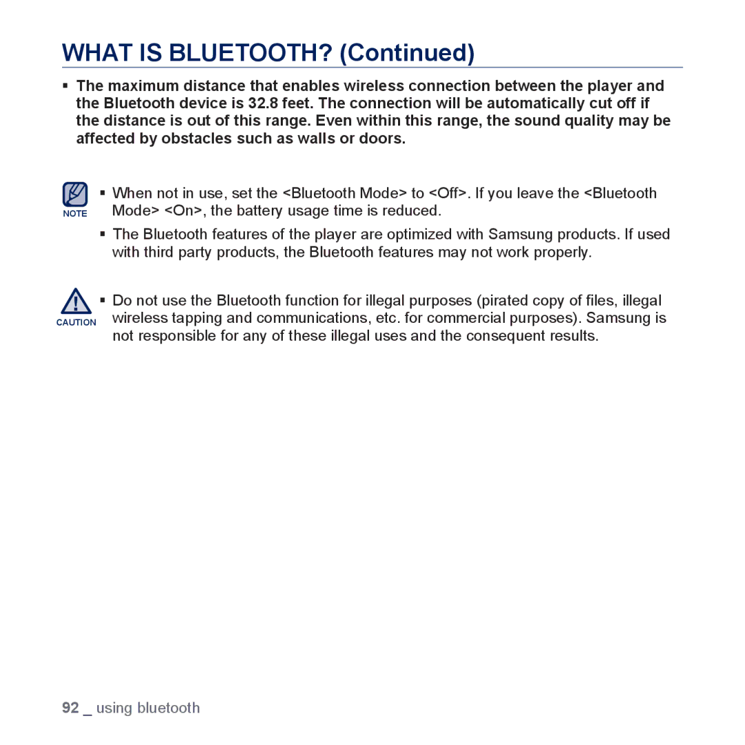 Samsung YP-P3 user manual What is BLUETOOTH? 