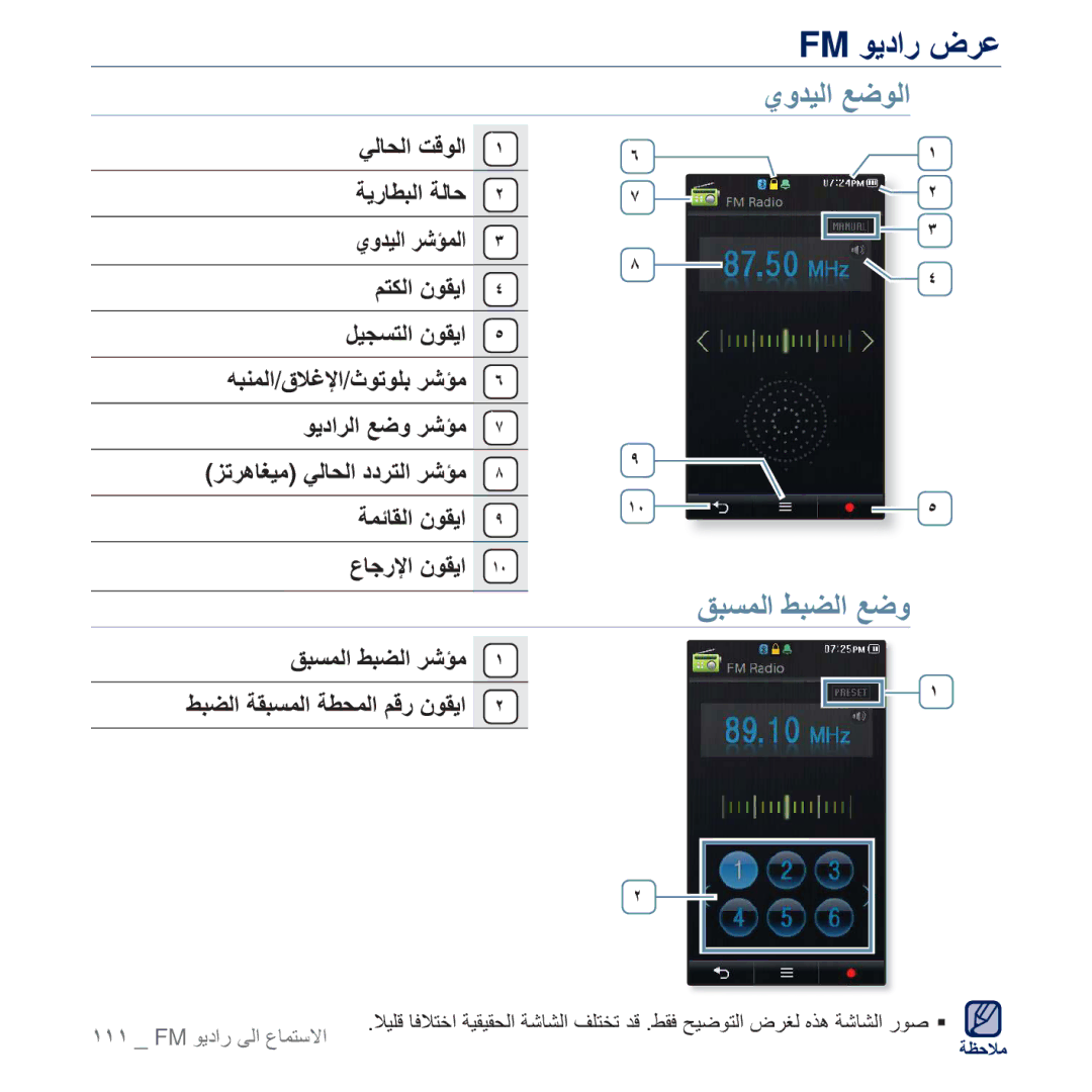 Samsung YP-P3CB/MEA, YP-P3CB/AAW, YP-P3EB/MEA, YP-P3CS/MEA, YP-P3CS/AAW, YP-P3ES/AAW FM ϮϳΩέ νήϋ, ΡϭΪϴϟ ϊοϮϟ, ΠΒδϤϟ ςΒπϟ ϊοϭ 