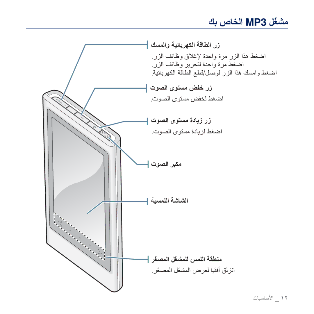 Samsung YP-P3EB/MEA, YP-P3CB/AAW manual ϚΑ ιΎΨϟ MP3 Ϟ˷ϐθϣ, ϚδϤϟϭ ΔϴΎΑήϬϜϟ ΔϗΎτϟ έί, ΕϮμϟ ϯϮΘδϣ ξϔΧ έί, ΕϮμϟ ϯϮΘδϣ ΓΩΎϳί έί 