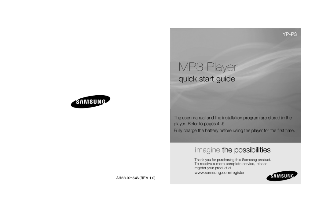 Samsung YP-P3CB/MEA, YP-P3CB/AAW, YP-P3EB/MEA, YP-P3CS/MEA, YP-P3CS/AAW, YP-P3ES/AAW, YP-P3ES/MEA, YP-P3EB/AAW manual MP3 Player 