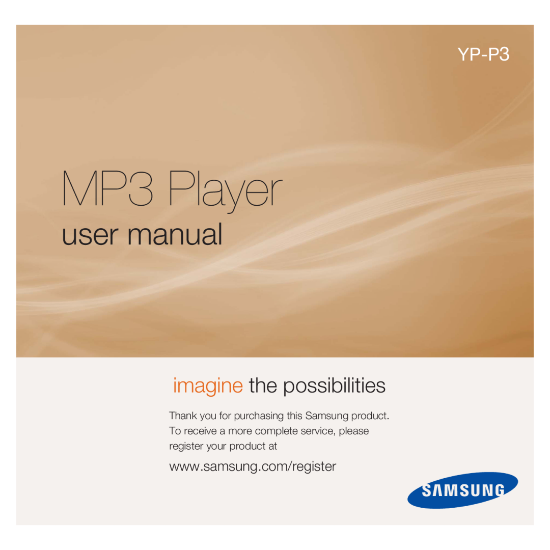 Samsung YP-P3CB/MEA, YP-P3CB/AAW, YP-P3EB/MEA, YP-P3CS/MEA manual MP3 Player, user manual, imagine the possibilities 