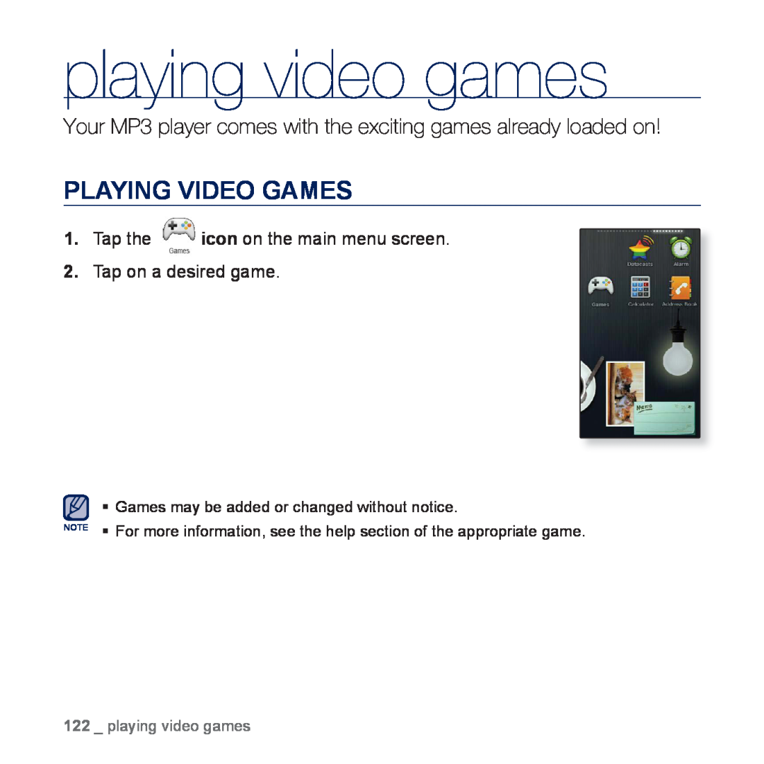 Samsung YP-P3ES/AAW, YP-P3CB/AAW, YP-P3CB/MEA, YP-P3EB/MEA, YP-P3CS/MEA, YP-P3CS/AAW playing video games, Playing Video Games 