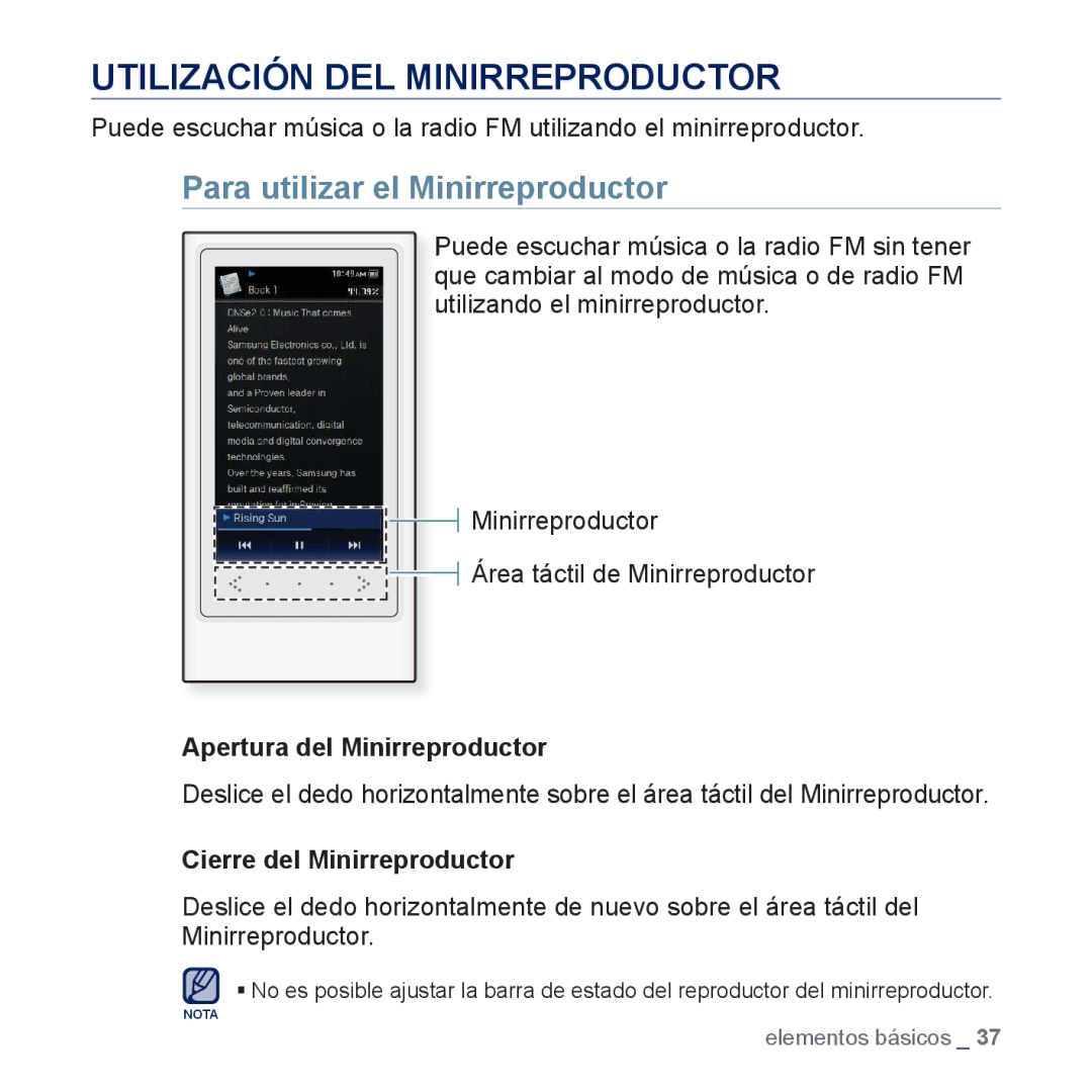 Samsung YP-P3JEB/XEE Utilización DEL Minirreproductor, Para utilizar el Minirreproductor, Apertura del Minirreproductor 