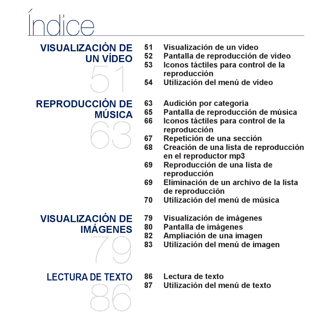 Samsung YP-P3JNB/XEE Visualización DE UN Vídeo Reproducción DE Música, Lectura de texto Utilización del menú de texto 