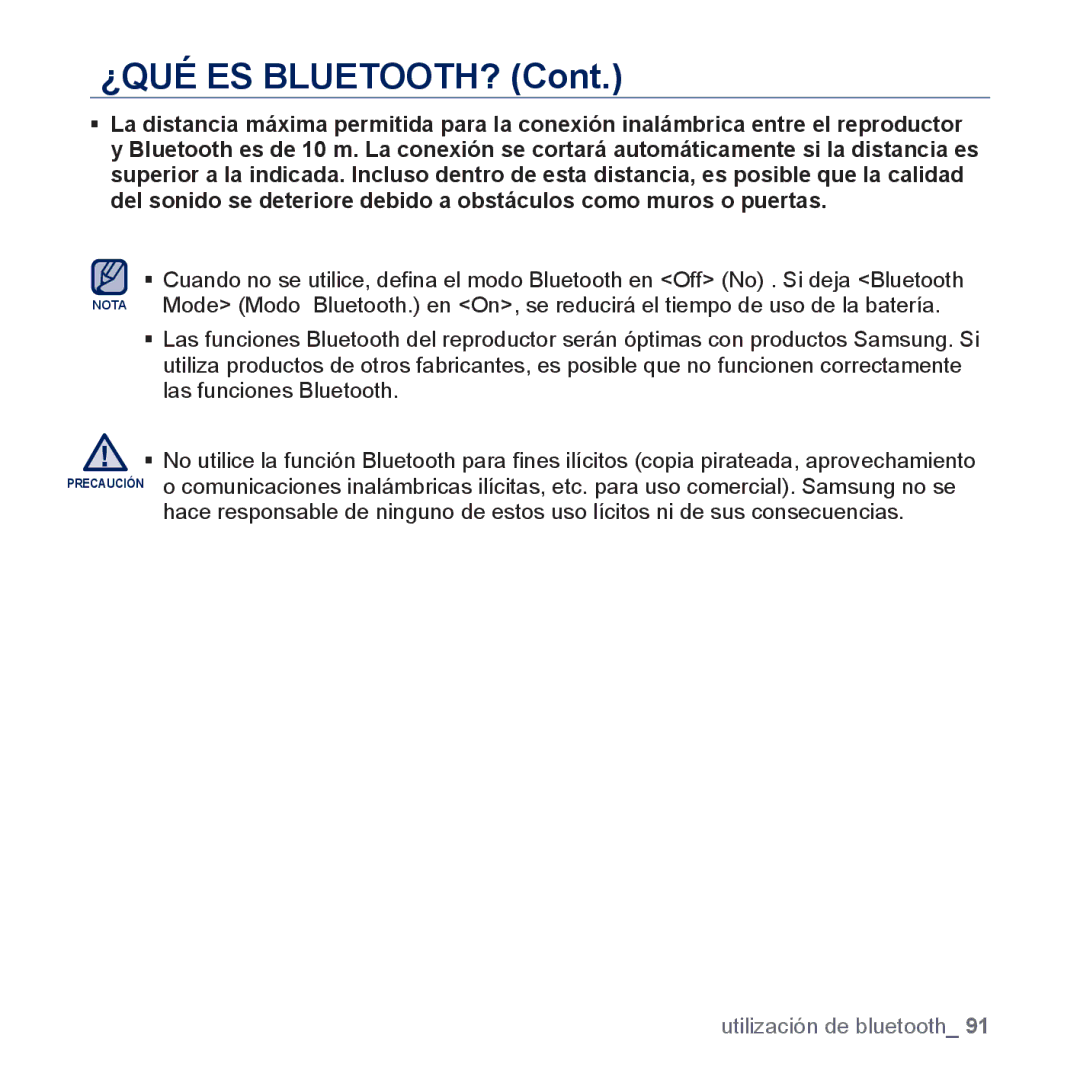 Samsung YP-P3JCS/XEE, YP-P3JCS/XEF, YP-P3JCB/XEF, YP-P3JNS/XEE, YP-P3JES/XEE, YP-P3JEB/XEE, YP-P3JCB/XEE ¿Qué Es Bluetooth? 