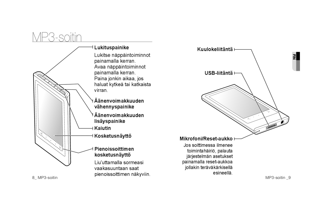 Samsung YP-P3JNB/XEE, YP-P3JCS/XEF, YP-P3JCB/XEF, YP-P3JNS/XEE, YP-P3JCS/XEE, YP-P3JES/XEE manual MP3-soitin, Lukituspainike 