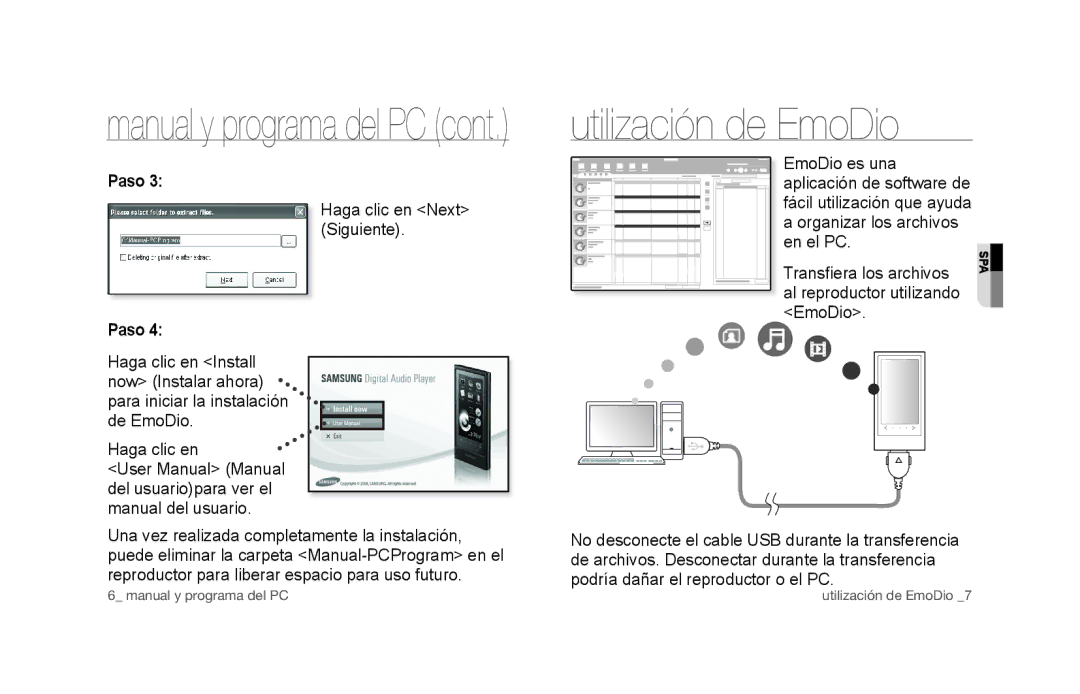 Samsung YP-P3JCS/XEF, YP-P3JCB/XEF, YP-P3JNS/XEE, YP-P3JCS/XEE, YP-P3JES/XEE, YP-P3JEB/XEE Utilización de EmoDio, Haga clic en 