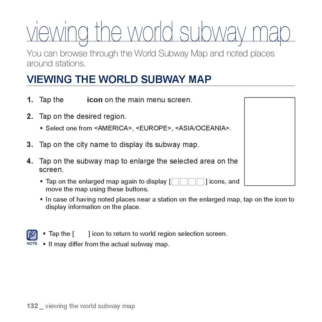 Samsung YP-P3JCS/XEE, YP-P3JCS/XEF, YP-P3JEB/XEF, YP-P3JNB/XEF Viewing the world subway map, Viewing the World Subway MAP 