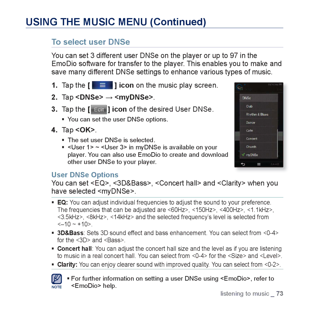 Samsung YP-P3JES/XEE, YP-P3JCS/XEF manual Tap DNSe → myDNSe, Tap the icon of the desired User DNSe, User DNSe Options 