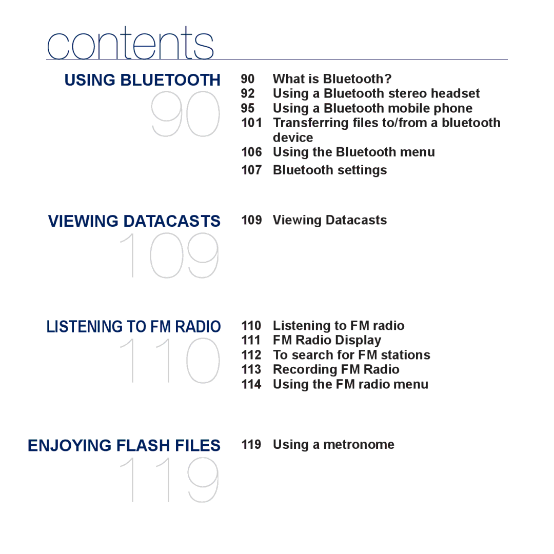 Samsung YP-P3JCB/EDC What is Bluetooth?, Using a Bluetooth stereo headset, Using a Bluetooth mobile phone, 101, Device 