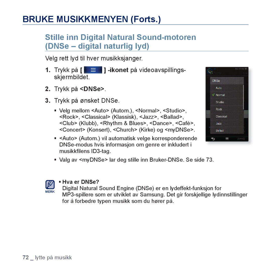 Samsung YP-P3JEB/XEE manual Velg rett lyd til hver musikksjanger, Trykk på -ikonet på videoavspillings- skjermbildet 