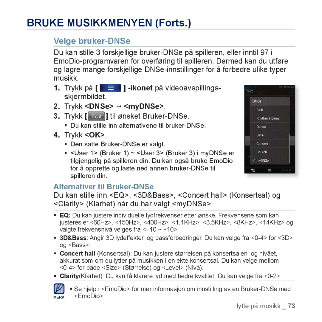 Samsung YP-P3JCB/XEE, YP-P3JEB/XEE manual Trykk til ønsket Bruker-DNSe, Alternativer til Bruker-DNSe 