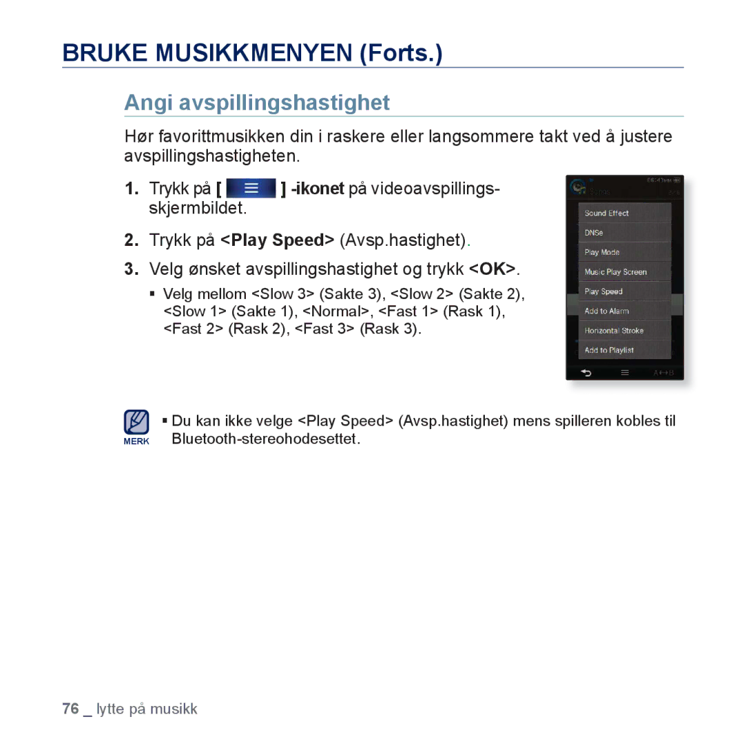 Samsung YP-P3JEB/XEE, YP-P3JCB/XEE manual Angi avspillingshastighet 