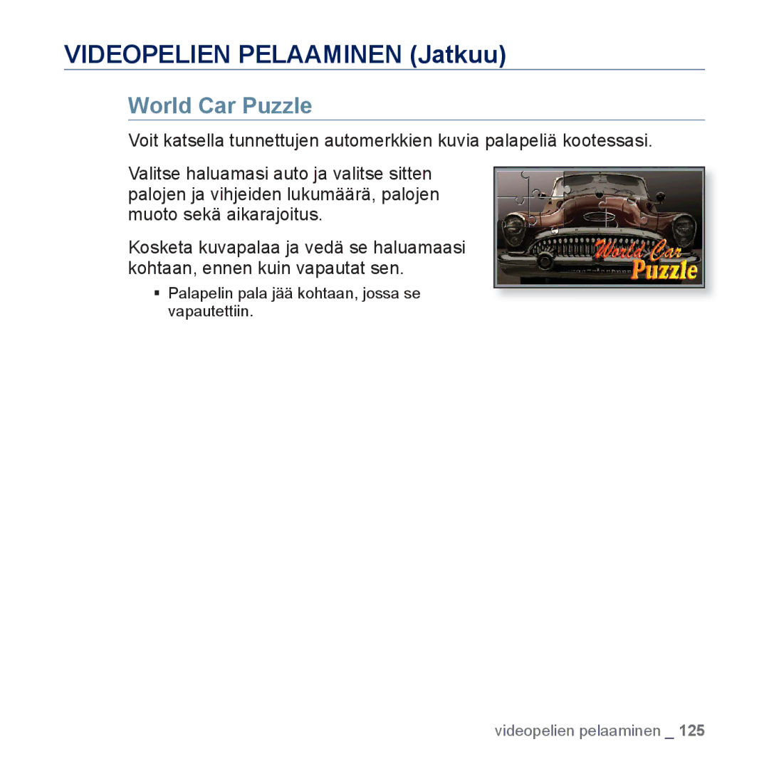 Samsung YP-P3JCB/XEE, YP-P3JEB/XEE manual World Car Puzzle 