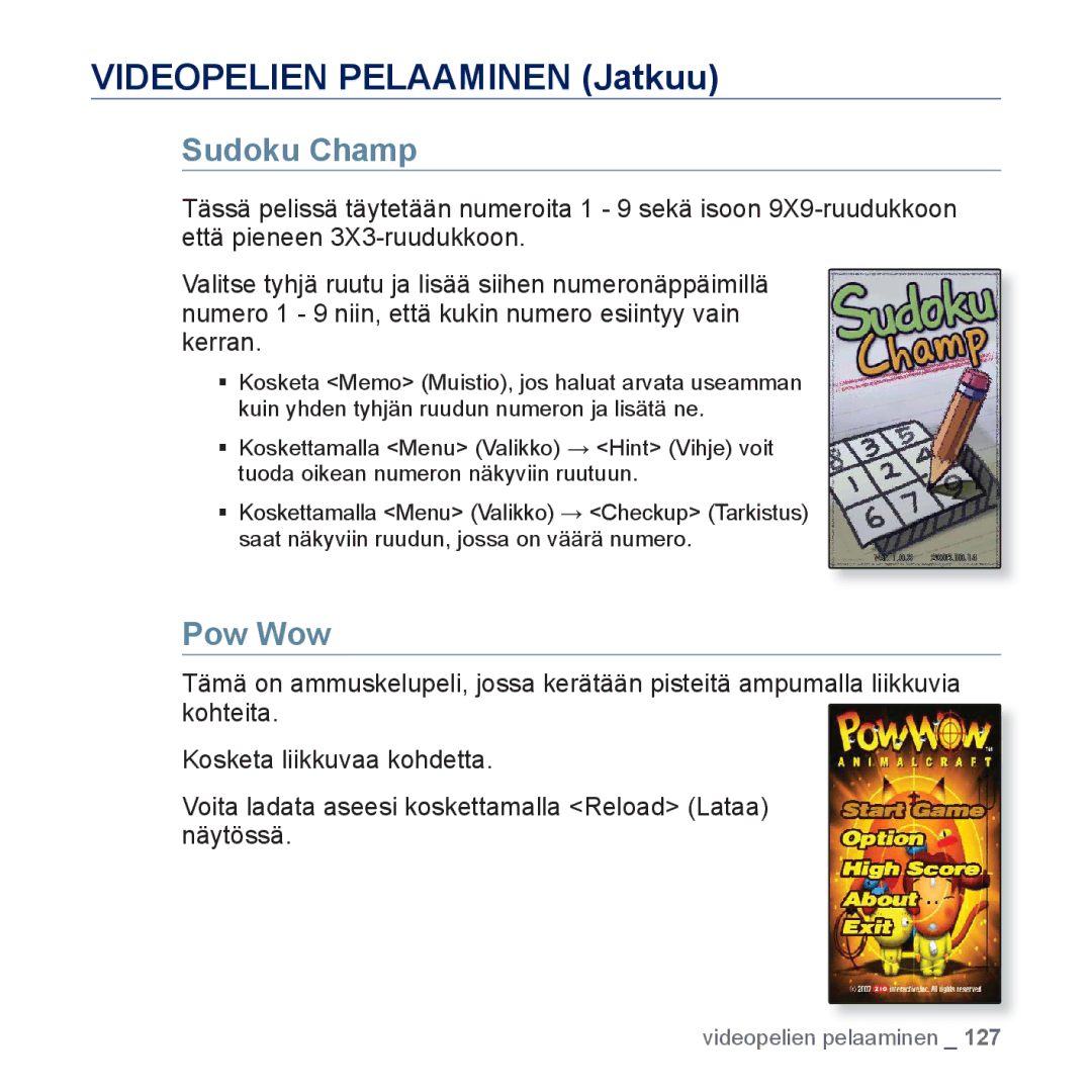 Samsung YP-P3JCB/XEE, YP-P3JEB/XEE manual Sudoku Champ, Pow Wow 