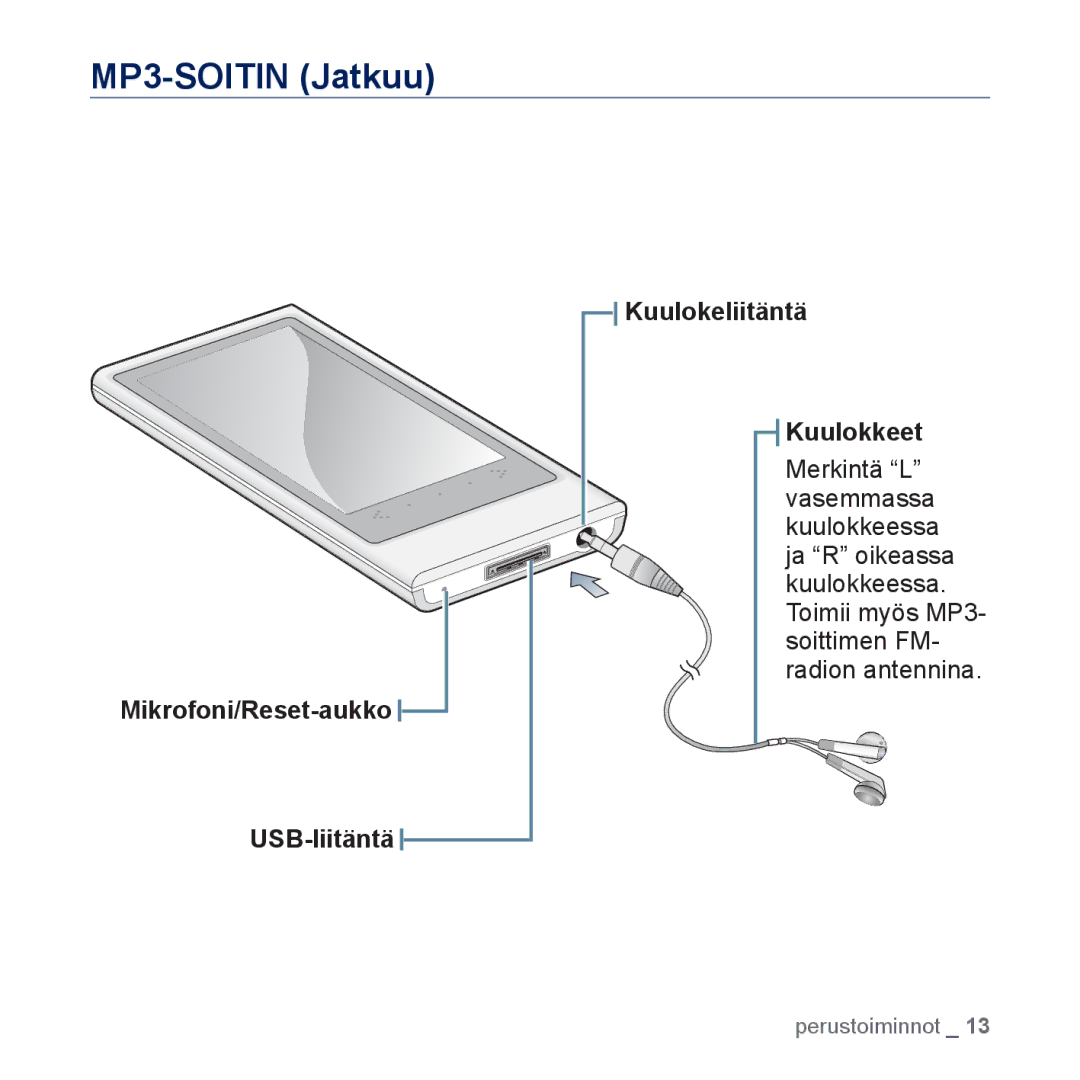 Samsung YP-P3JCB/XEE, YP-P3JEB/XEE manual MP3-SOITIN Jatkuu 