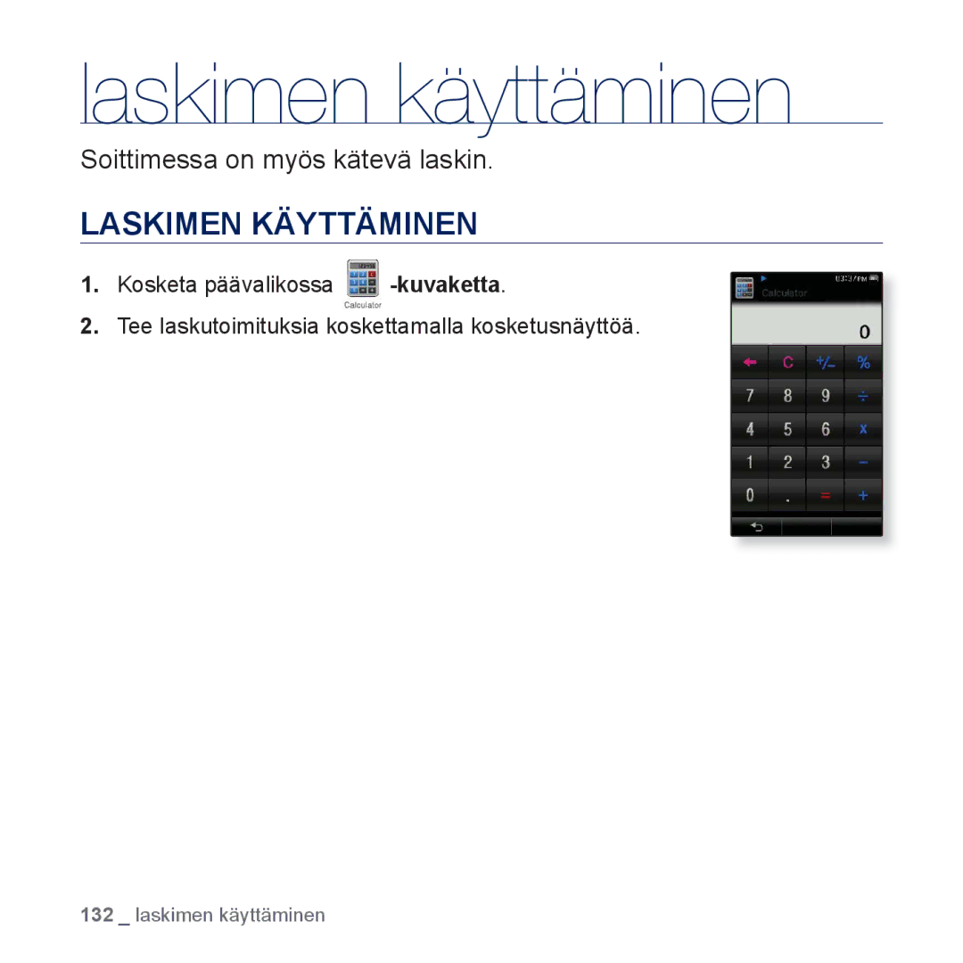 Samsung YP-P3JEB/XEE, YP-P3JCB/XEE manual Laskimen käyttäminen, Laskimen Käyttäminen 