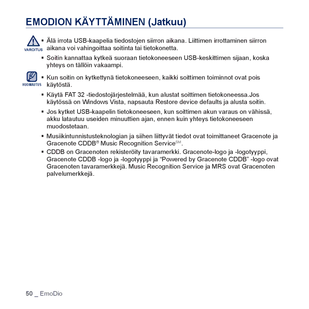 Samsung YP-P3JEB/XEE, YP-P3JCB/XEE manual Emodion Käyttäminen Jatkuu 