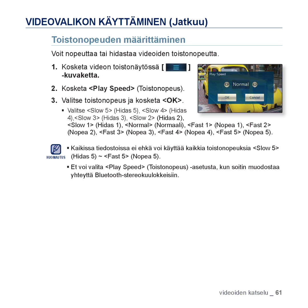 Samsung YP-P3JCB/XEE, YP-P3JEB/XEE manual Toistonopeuden määrittäminen 