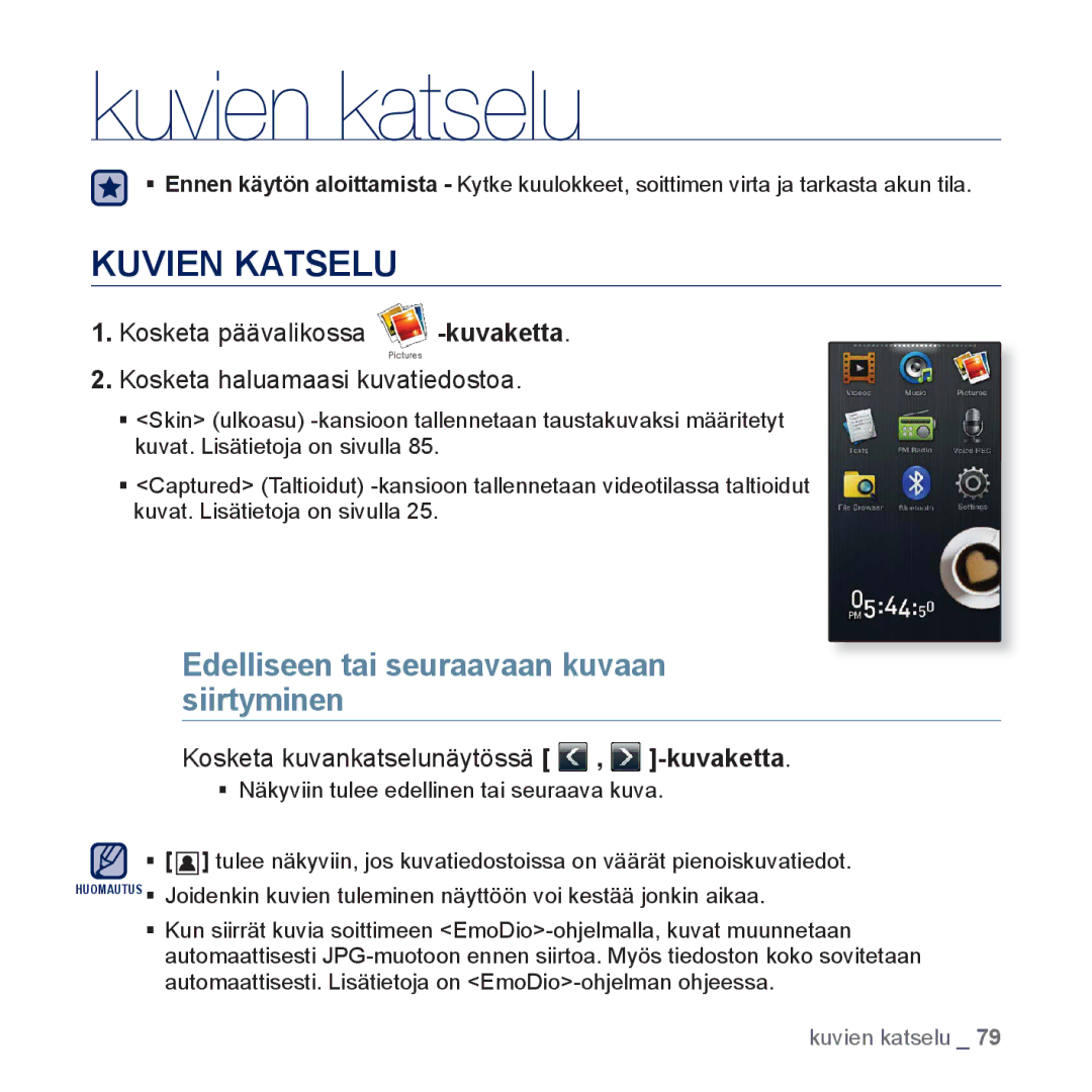 Samsung YP-P3JCB/XEE, YP-P3JEB/XEE manual Kuvien katselu, Kuvien Katselu, Edelliseen tai seuraavaan kuvaan siirtyminen 