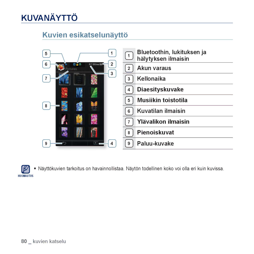 Samsung YP-P3JEB/XEE, YP-P3JCB/XEE manual Kuvanäyttö, Kuvien esikatselunäyttö 