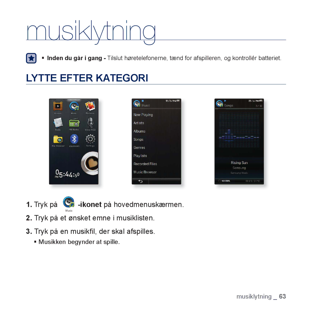 Samsung YP-P3JCB/XEE, YP-P3JEB/XEE manual Musiklytning, Lytte Efter Kategori 