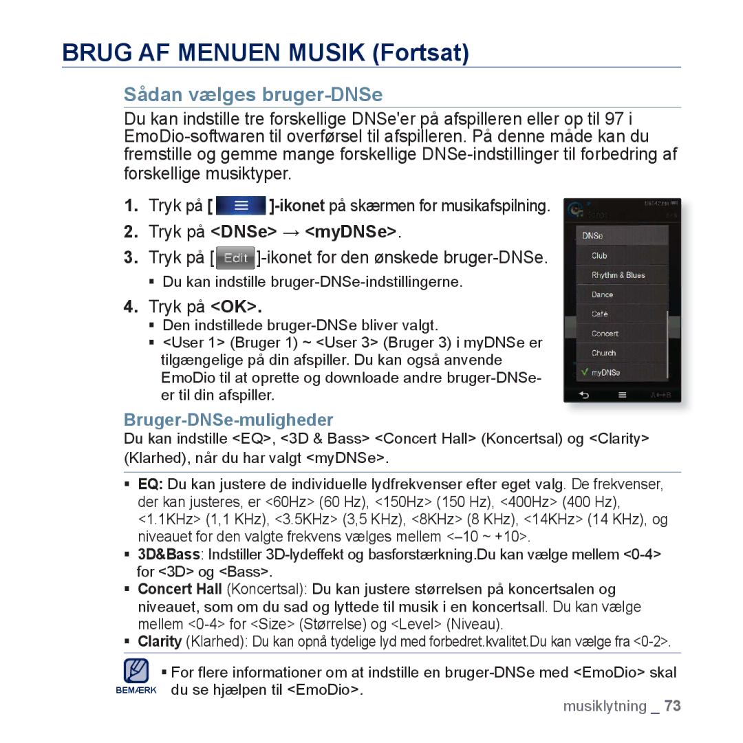 Samsung YP-P3JCB/XEE manual Tryk på DNSe → myDNSe, Tryk på -ikonet for den ønskede bruger-DNSe, Bruger-DNSe-muligheder 