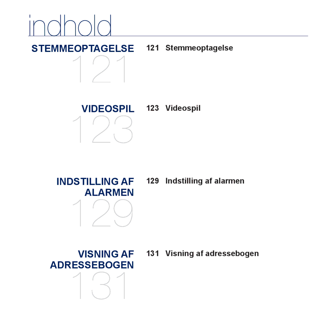 Samsung YP-P3JCB/XEE, YP-P3JEB/XEE manual Stemmeoptagelse, Videospil, Indstilling af alarmen, 131 