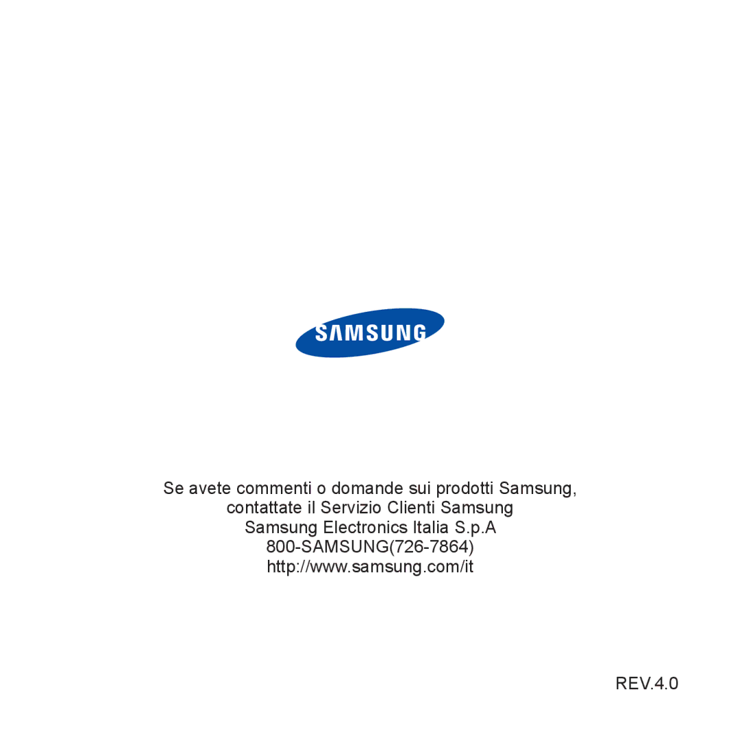 Samsung YP-P3JCB/EDC, YP-P3JEB/XEF, YP-P3JCB/XEF, YP-P3JES/EDC manual Se avete commenti o domande sui prodotti Samsung REV.4.0 