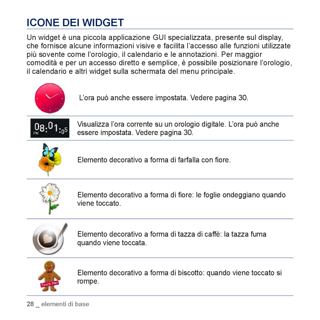 Samsung YP-P3JEB/XEF, YP-P3JCB/XEF, YP-P3JES/EDC, YP-P3JEB/EDC, YP-P3JCB/EDC, YP-P3JCS/EDC, YP-P3JCB/XEG manual Icone DEI Widget 