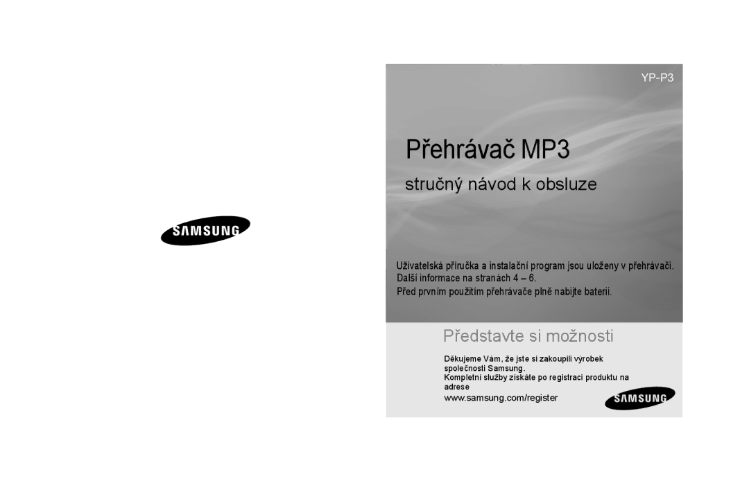 Samsung YP-P3JEB/EDC, YP-P3JEB/XEF, YP-P3JCB/XEF, YP-P3JES/EDC, YP-P3JCB/EDC manual Přehrávač MP3, Stručný návod k obsluze 