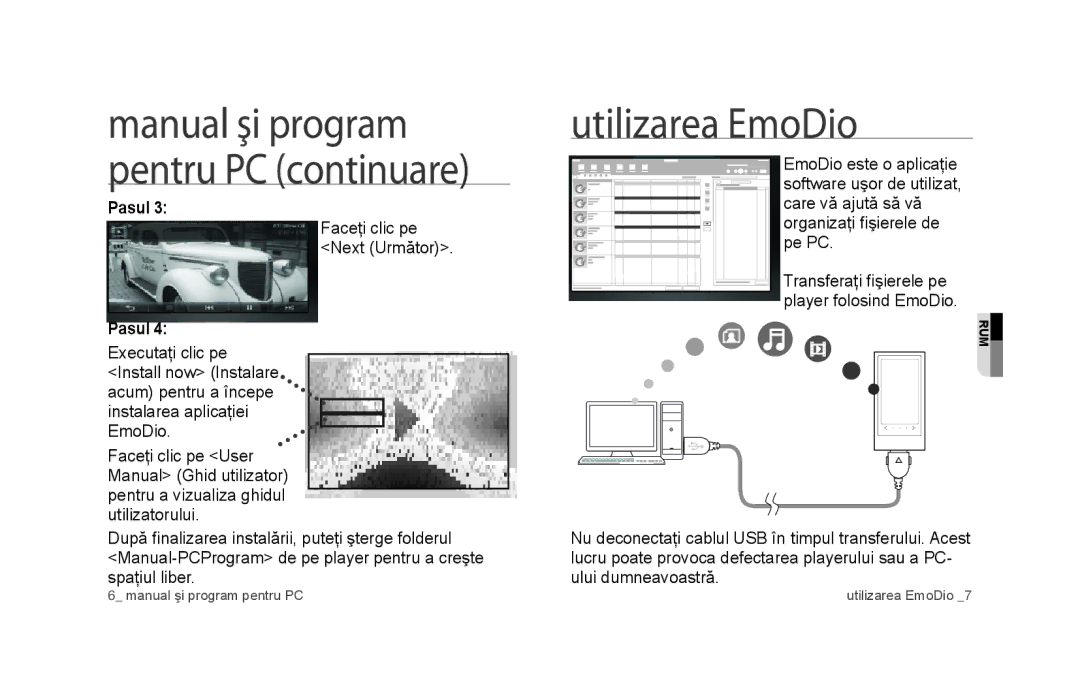 Samsung YP-P3JES/EDC, YP-P3JEB/XEF, YP-P3JCB/XEF, YP-P3JEB/EDC Utilizarea EmoDio, Manual şi program pentru PC continuare 