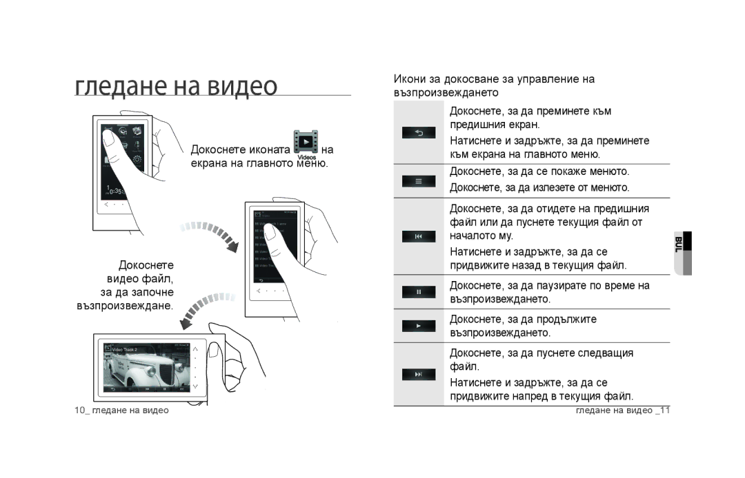 Samsung YP-P3JEB/XEF, YP-P3JCB/XEF, YP-P3JES/EDC, YP-P3JEB/EDC, YP-P3JCB/EDC, YP-P3JCS/EDC Гледане на видео, Възпроизвеждане 