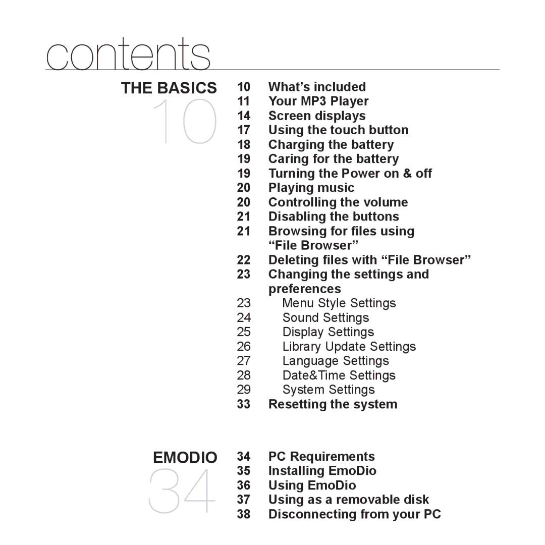 Samsung YP-Q1AW/XSV, YP-Q1CB/XSV, YP-Q1AB/XSV, YP-Q1CS/XSV, YP-Q1AS/XSV manual Contents 