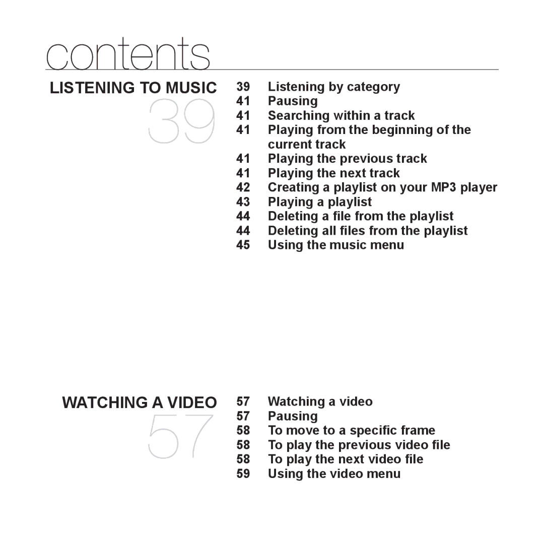 Samsung YP-Q1AB/XSV Listening by category, Pausing, Searching within a track, Playing from the beginning, Current track 