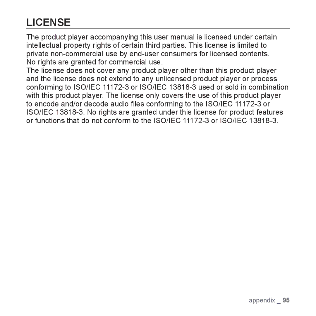 Samsung YP-Q1CB/XSV, YP-Q1AW/XSV, YP-Q1AB/XSV, YP-Q1CS/XSV, YP-Q1AS/XSV manual License 