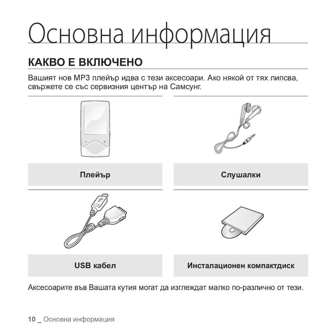 Samsung YP-Q1JAB/EDC, YP-Q1JEB/EDC, YP-Q1JCB/EDC manual Основна информация, ɄȺɄȼɈ ȿ ȼɄɅɘɑȿɇɈ, Ɉɥɟɣɴɪɋɥɭɲɚɥɤɢ USB ɤɚɛɟɥ 