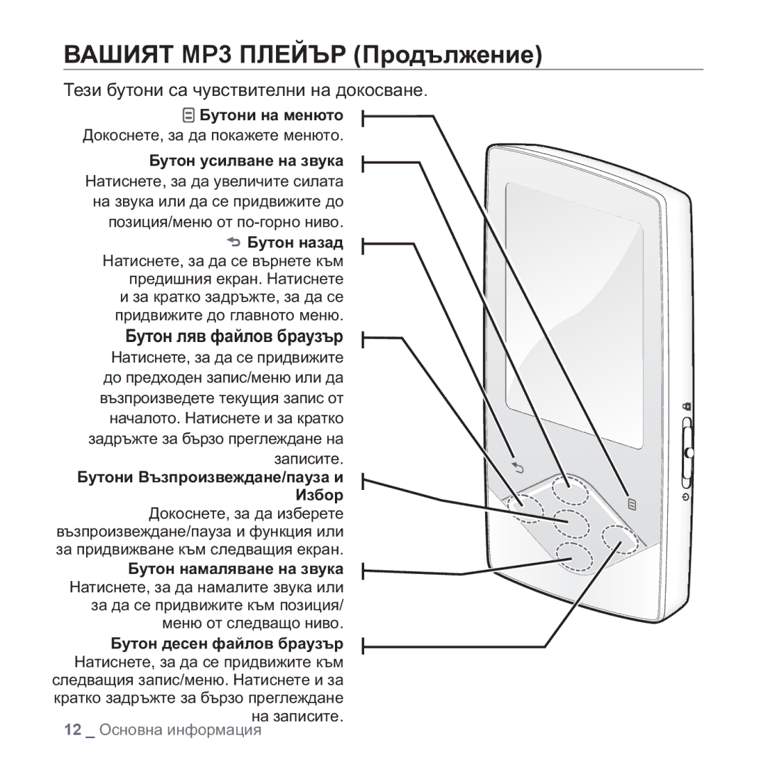 Samsung YP-Q1JEB/EDC ȻȺɒɂəɌ MP3 ɉɅȿɃɔɊ ɉɪɨɞɴɥɠɟɧɢɟ, Ɍɟɡɢ ɛɭɬɨɧɢ ɫɚ ɱɭɜɫɬɜɢɬɟɥɧɢ ɧɚ ɞɨɤɨɫɜɚɧɟ, Ȼɭɬɨɧ ɥɹɜ ɮɚɣɥɨɜ ɛɪɚɭɡɴɪ 