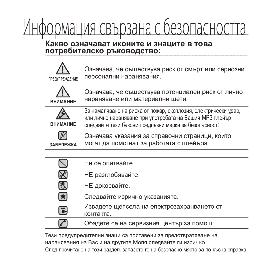 Samsung YP-Q1JAB/XEE Ɉɡɧɚɱɚɜɚ, ɱɟ ɫɴɳɟɫɬɜɭɜɚ ɪɢɫɤ ɨɬ ɫɦɴɪɬ ɢɥɢ ɫɟɪɢɨɡɧɢ, Ɩɟɪɫɨɧɚɥɧɢ ɧɚɪɚɧɹɜɚɧɢɹ, Ɇɟ ɫɟ ɨɩɢɬɜɚɣɬɟ, ɤɨɧɬɚɤɬɚ 