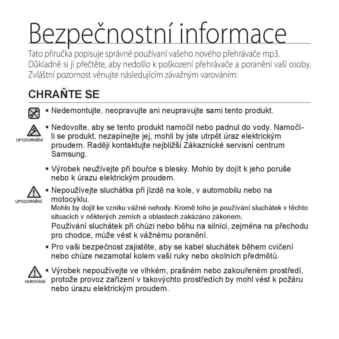 Samsung YP-Q1JCB/EDC, YP-Q1JEB/EDC, YP-Q1JAB/EDC manual CHRAĕTE SE 