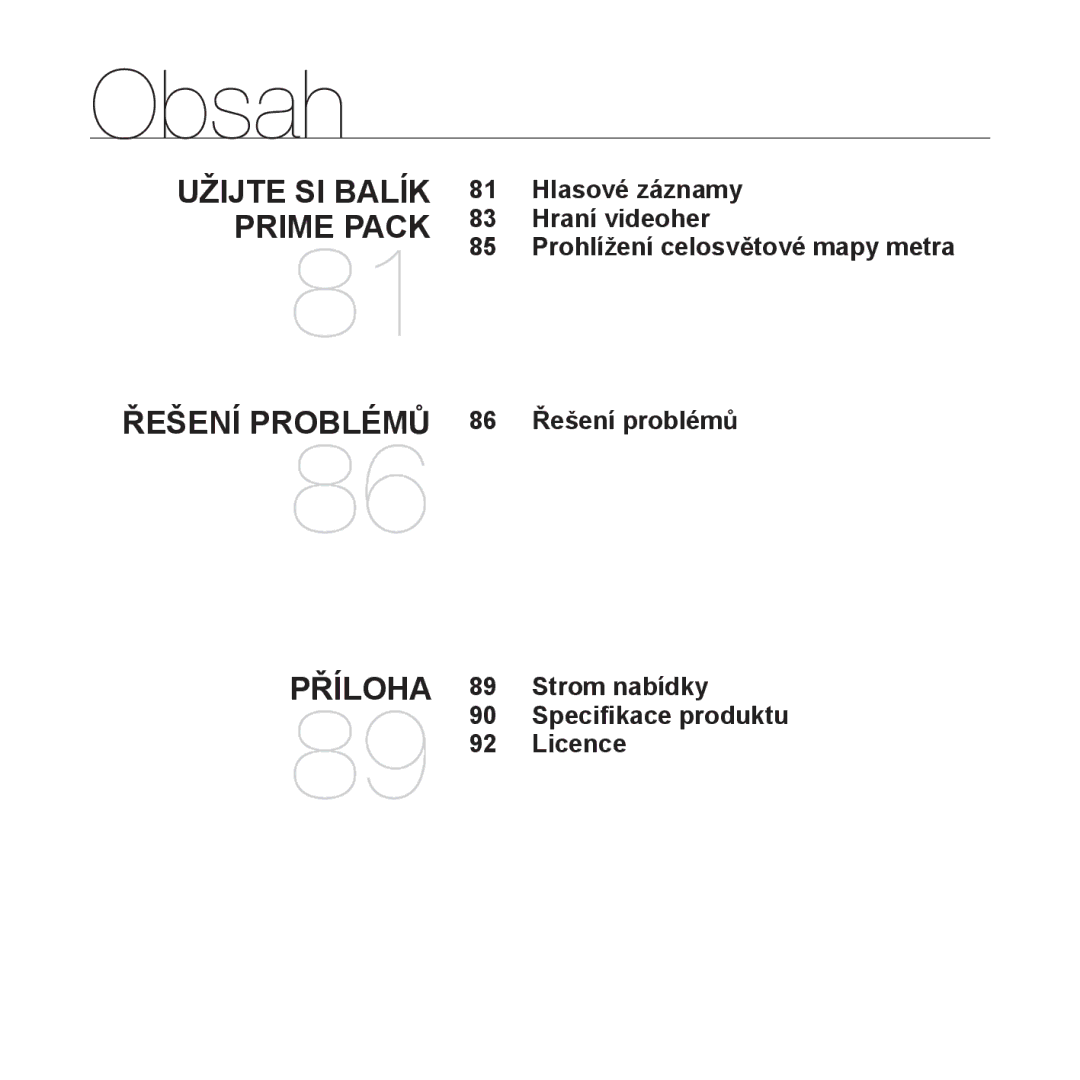 Samsung YP-Q1JEB/EDC, YP-Q1JCB/EDC, YP-Q1JAB/EDC manual PěÍLOHA, Strom nabídky, Licence 