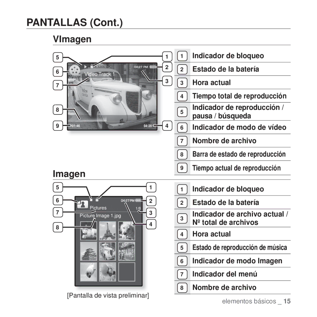 Samsung YP-Q1JCW/EDC, YP-Q1JEB/EDC, YP-Q1JCB/EDC, YP-Q1JAS/EDC, YP-Q1JAW/EDC, YP-Q1JAB/EDC, YP-Q1JEW/XEE Pantallas, VImagen 